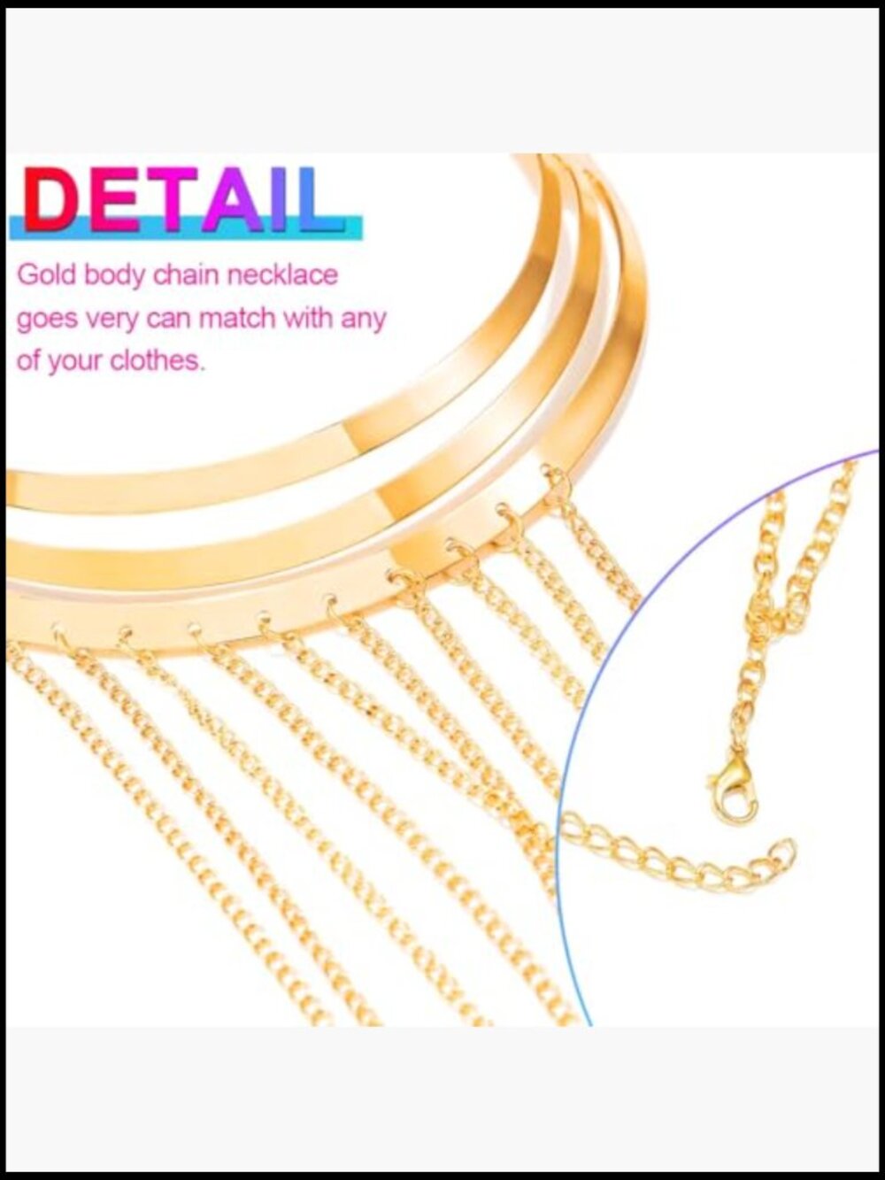 Gold Body Chain Necklace Shoulder Chain Jewelry for Women Statement Festivals - Picture 4 of 7